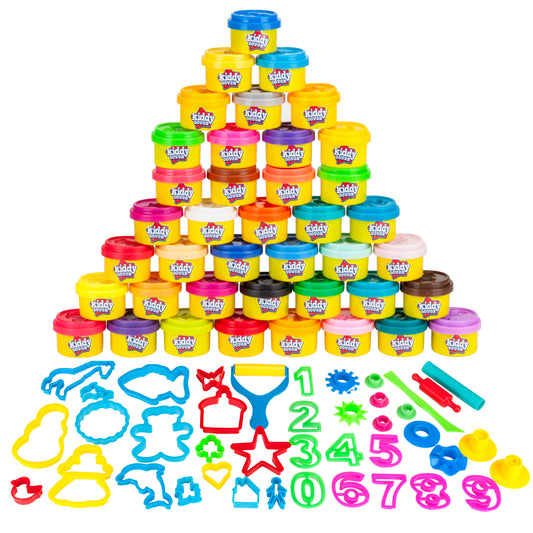 40 Pack Of Party Favors Play Dough + 40 Dough Tools - Bulk Party Pack