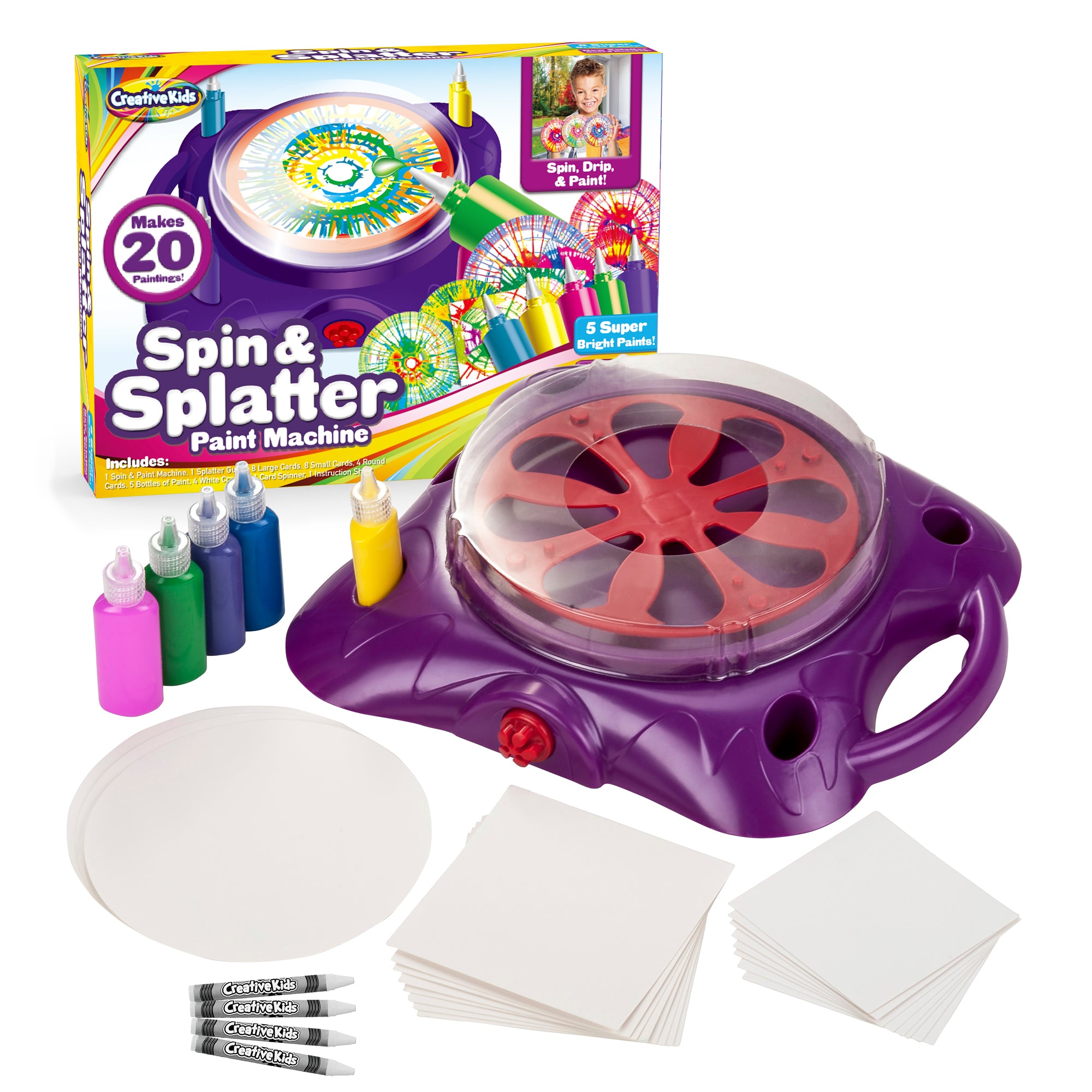 Creative Kids Spin & Paint Art Kit - Spinning Art Machine, Bottles Paint &  Cards & White Crayons