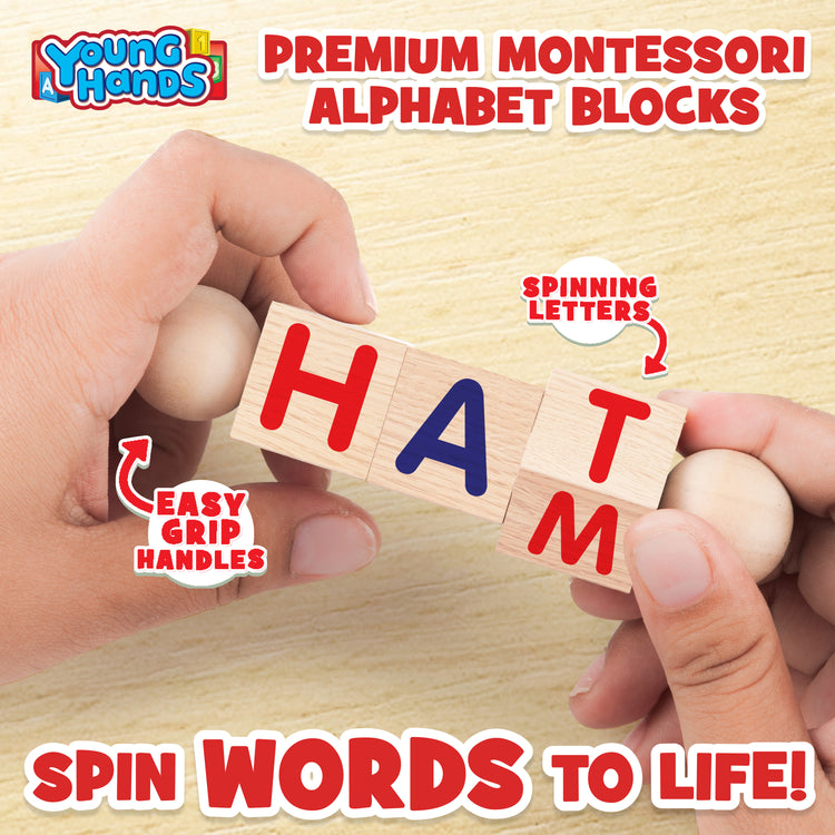 Wooden Alphabet Reading Spinning Blocks for Children