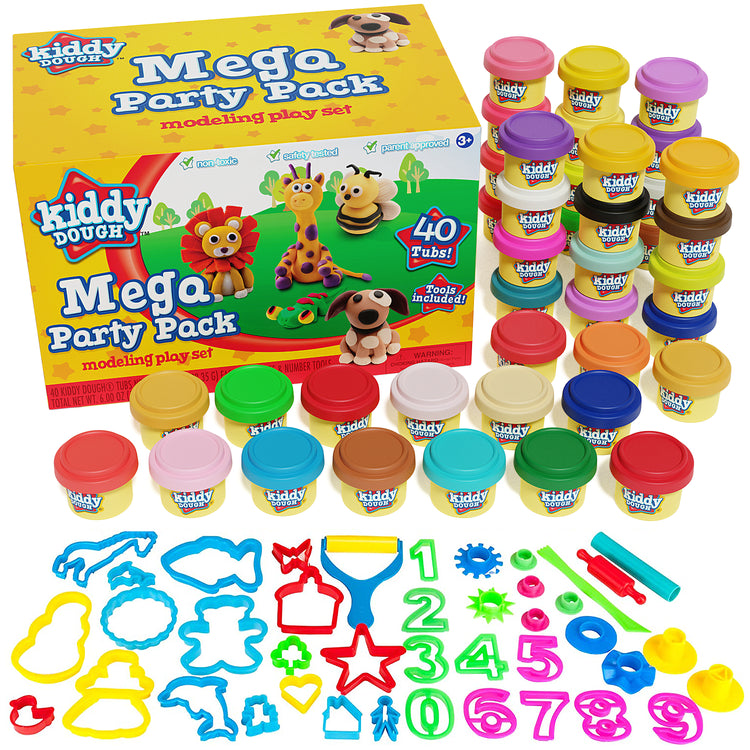 40 Pack Of Party Favors Play Dough + 40 Dough Tools - Bulk Party Pack
