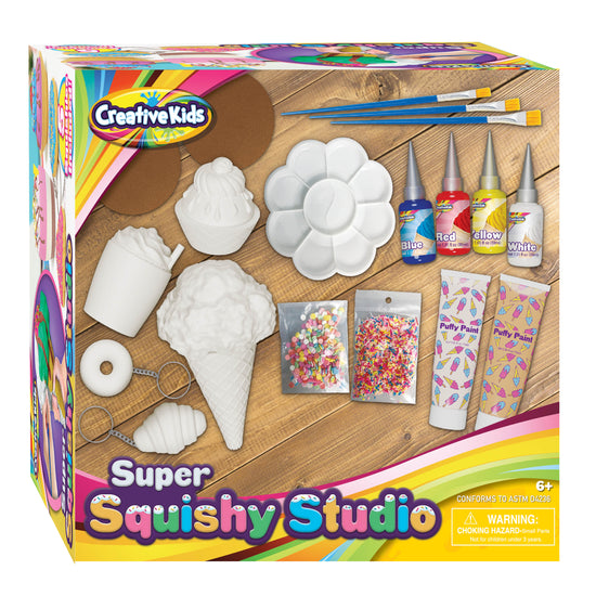 Creative Kids Super Squishy Studio DIY Paint Your Own Squishy Kit - Arts & Crafts Gifts for Girls - Makes 3 Jumbo & 2 Keychain Size Squishies –