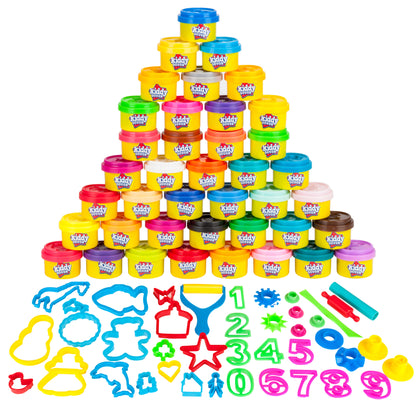 40 Pack Of Party Favors Play Dough + 40 Dough Tools - Bulk Party Pack