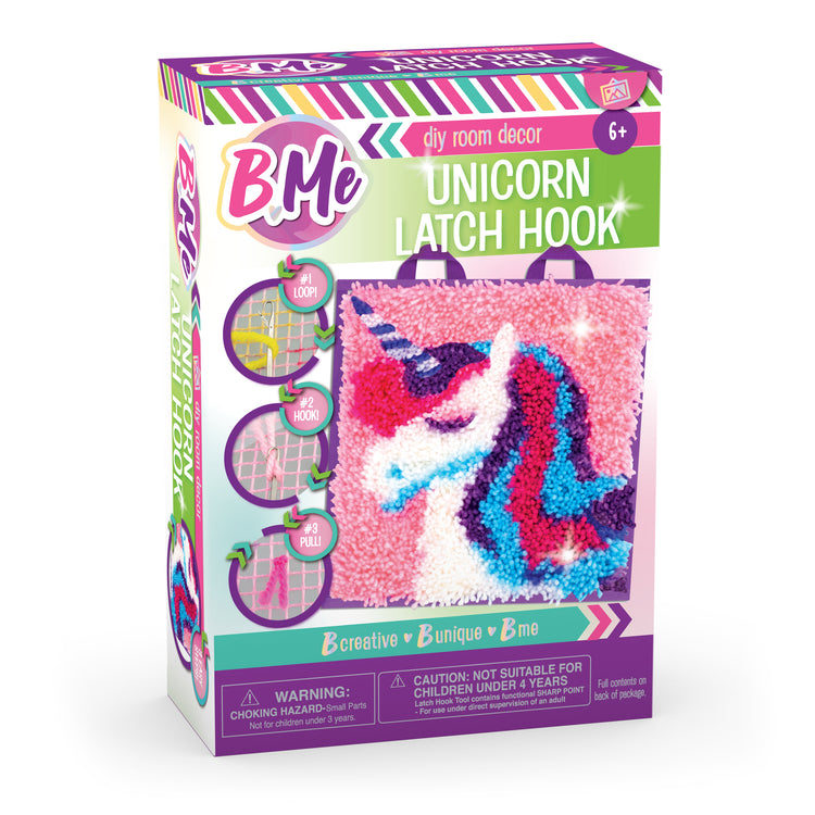 B Me DIY Unicorn Latch Hook Kit for Girls Mini Rug Sewing Set with 15  Colorful Yarn Bundles Color-Coded Canvas DIY Grils Bedroom D cor Idea  Perfect Birthday & Gift Age 6+