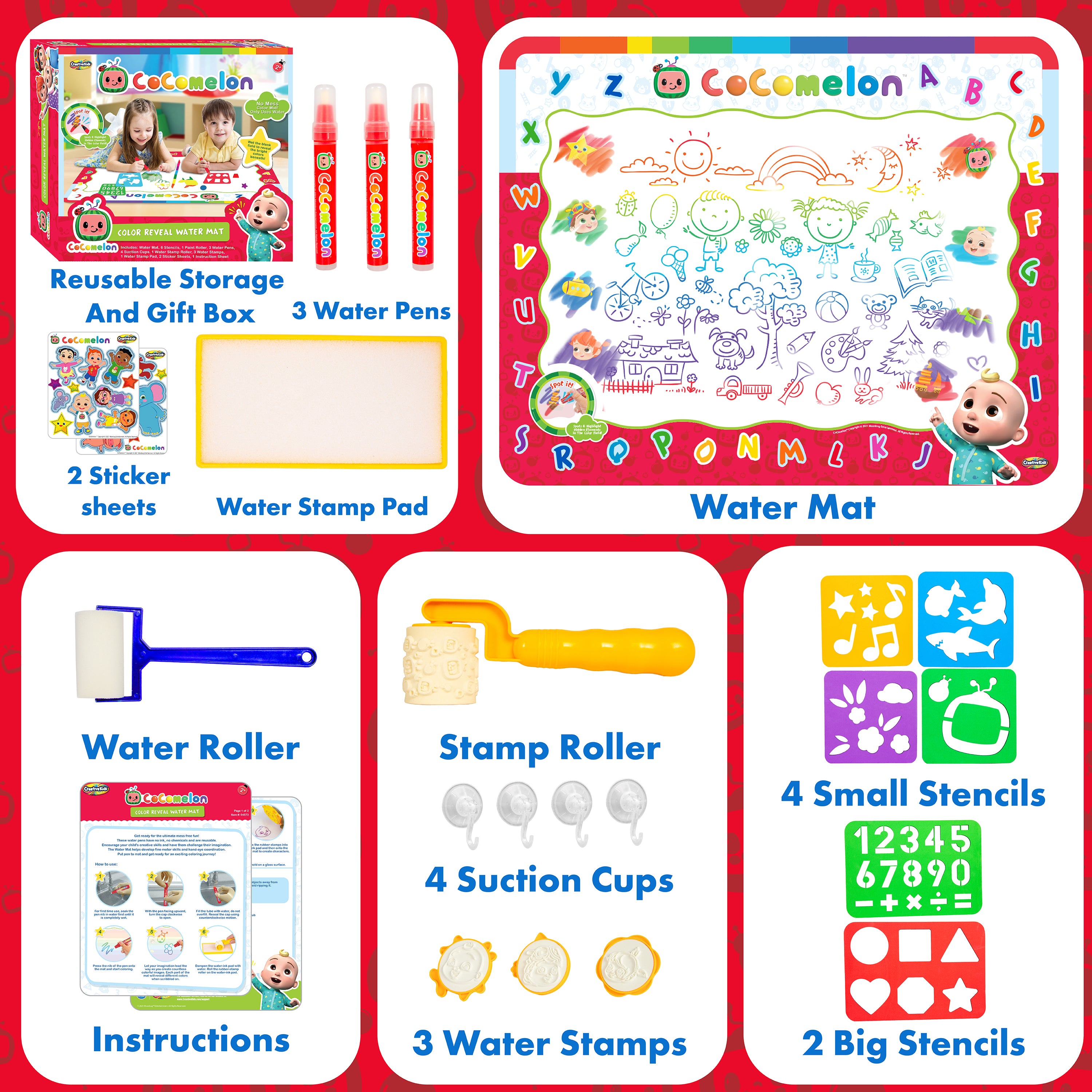 Creative Kids Cocomelon Water Doodle Mat - Magic Doodle Play Mat with Stamps, Stickers & More Ages 2+ One Size