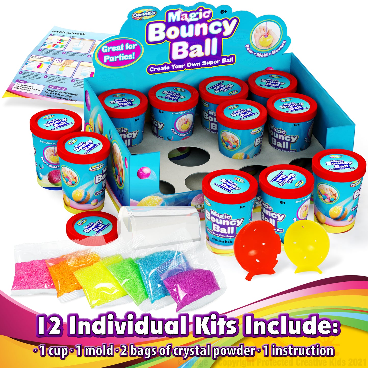 Make Your Own Bouncy Ball DIY Craft Kit For Kids Individual 12 Pack Bulk Activity Set