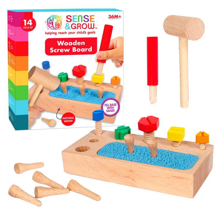 Sense & Grow Wooden Screw Toy - Montessori Wooden Board for Kids