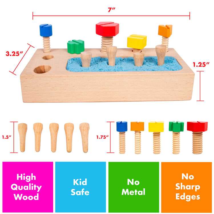 Sense & Grow Wooden Screw Toy - Montessori Wooden Board for Kids