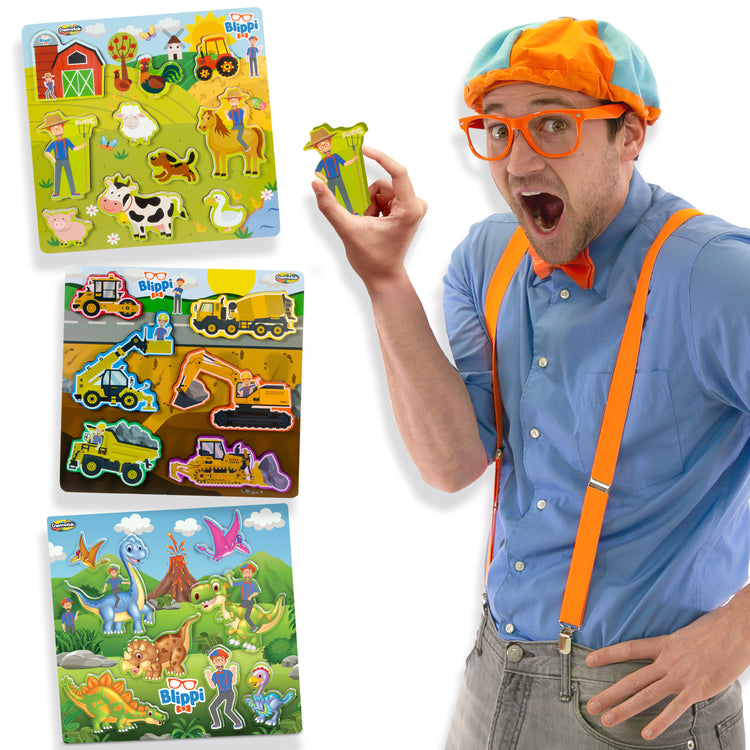 Blippi Chunky Puzzles for Toddlers - 3-in-1 Chunky Puzzle Set for Kids Ages 2+