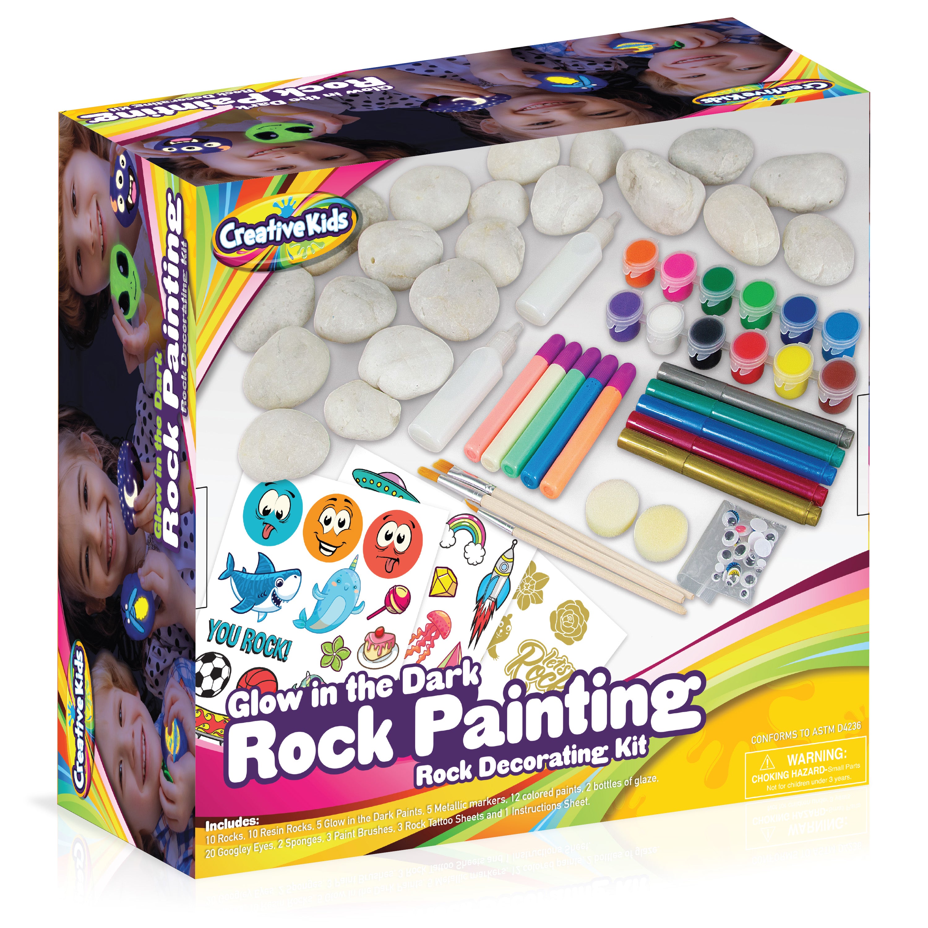 GetUSCart- Kids Rock Painting Kit - Glow in The Dark - Arts & Crafts Gifts  for Boys and Girls Ages 4-12 - Craft Activities Kits - Creative Art Toys  for 4, 5, 6, 7, 8, 9, 10, 11 & 12 Year Old Kids