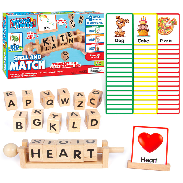 Young Hands Wooden Reading Blocks - Spin, Spell & Match Words